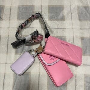 NWT Steve Madden set clutch, phone purse and coin case with bag strap lanyard